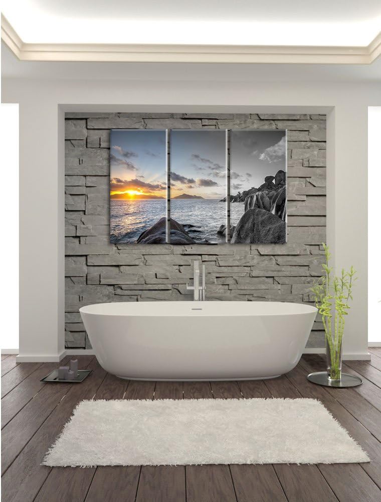 Pixxprint Sonnenuntergang Seychellen als Leinwandbild | Grösse: 3 Teilig (120x80) | Wandbild| Kunstd