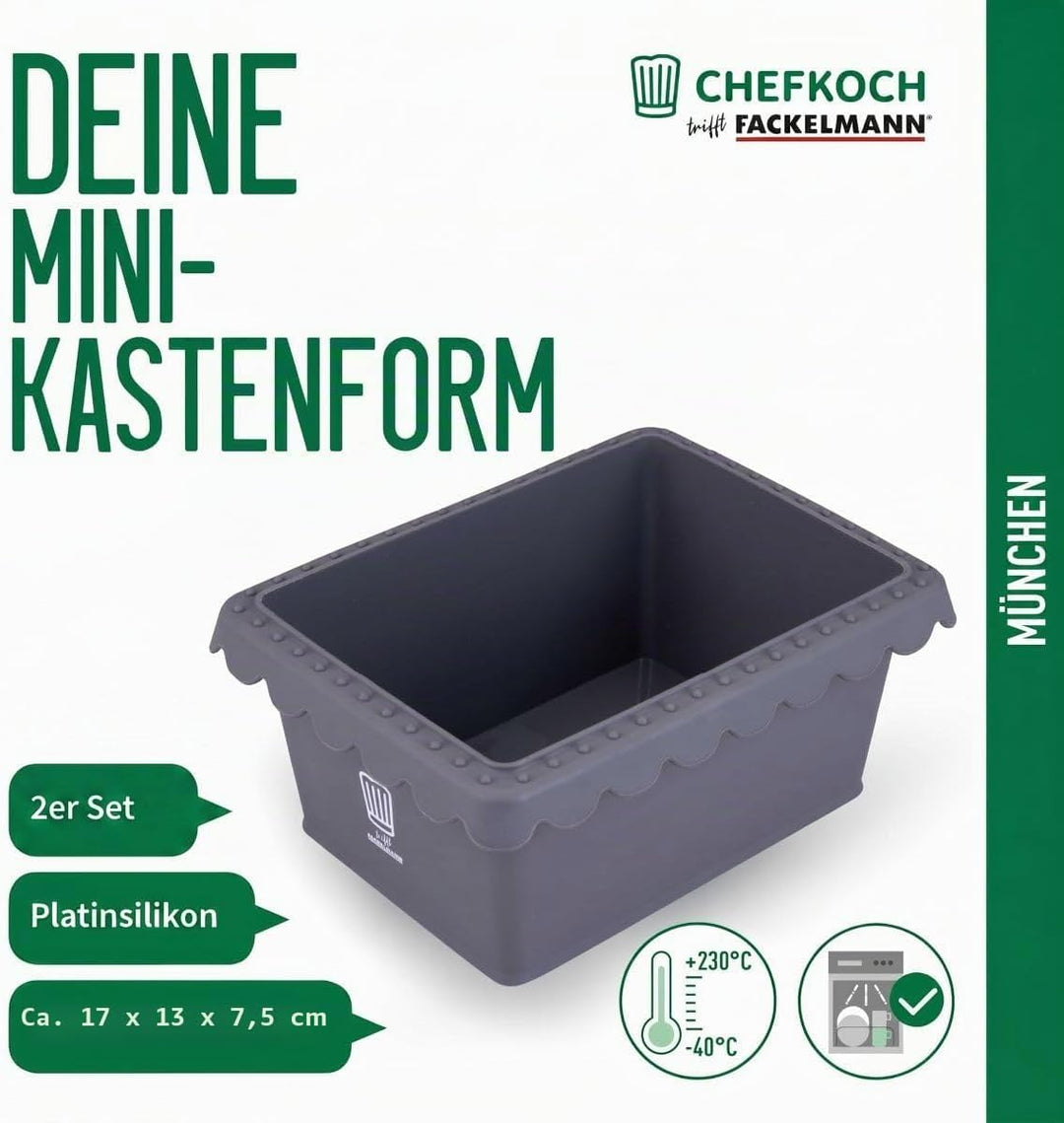 Chefkoch trifft Fackelmann Mini-Kastenform 2er-Set für Heissluftfritteuse und Backofen – Silikon Bac