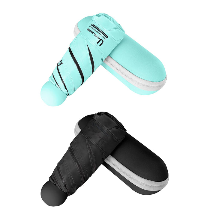 BAODINI Reise-Mini-Regenschirm für Geldbörse mit Etui – kleiner kompakter UV-Regenschirm, Sonnenschu