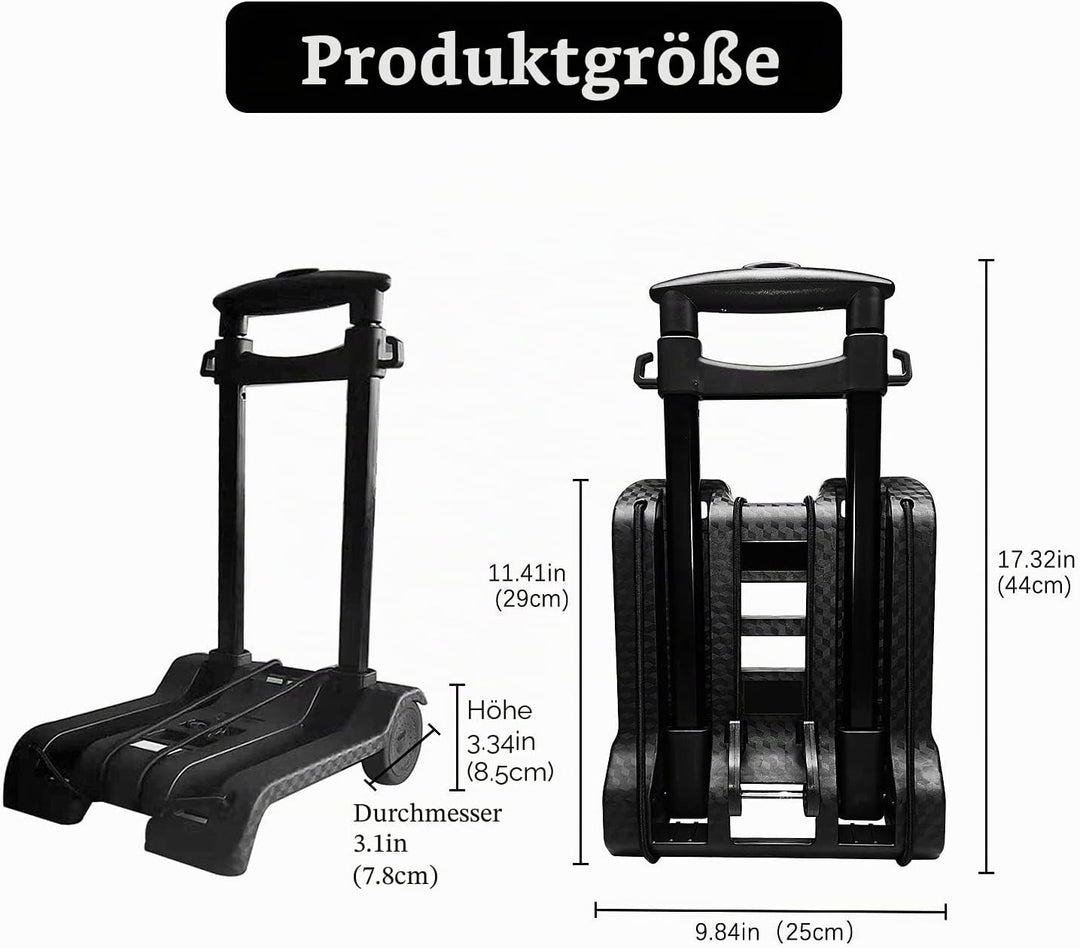 Faltbarer Handwagen mit geräuschlosen, verschleissfesten PVC-Rädern und Verstellbarer Deichsel, 40 k