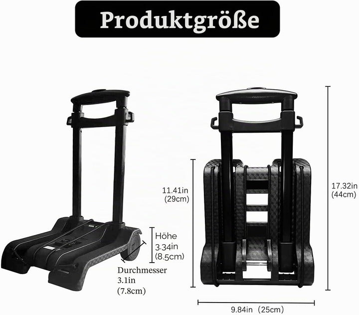 Faltbarer Handwagen mit geräuschlosen, verschleissfesten PVC-Rädern und Verstellbarer Deichsel, 40 k