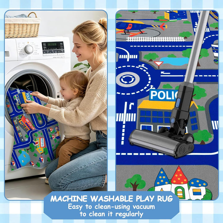 Capslpad Kinder Teppich Spielteppich für Kinder Stadt 150x200cm rutschfest Kinderteppich Spielmatte