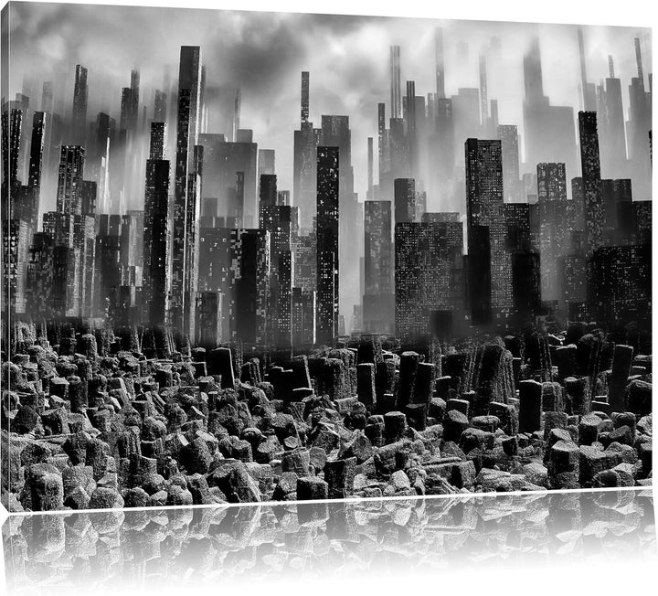 Pixxprint Monocrome, Stadt in Trümmern, Format: 100x70 auf Leinwand, 100x70