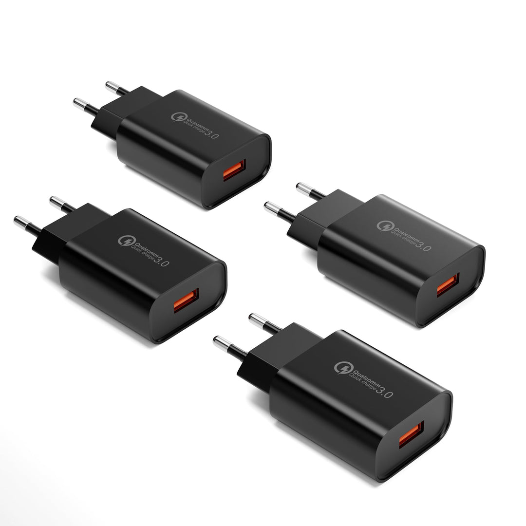 4 Stück USB Ladegerät Stecker, 18W Quick Charge 3.0 Schnellladegerät Netzteil 3A Ladeadapter für Sam