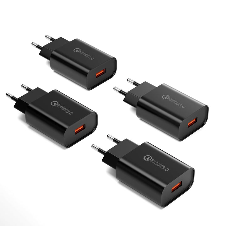 4 Stück USB Ladegerät Stecker, 18W Quick Charge 3.0 Schnellladegerät Netzteil 3A Ladeadapter für Sam