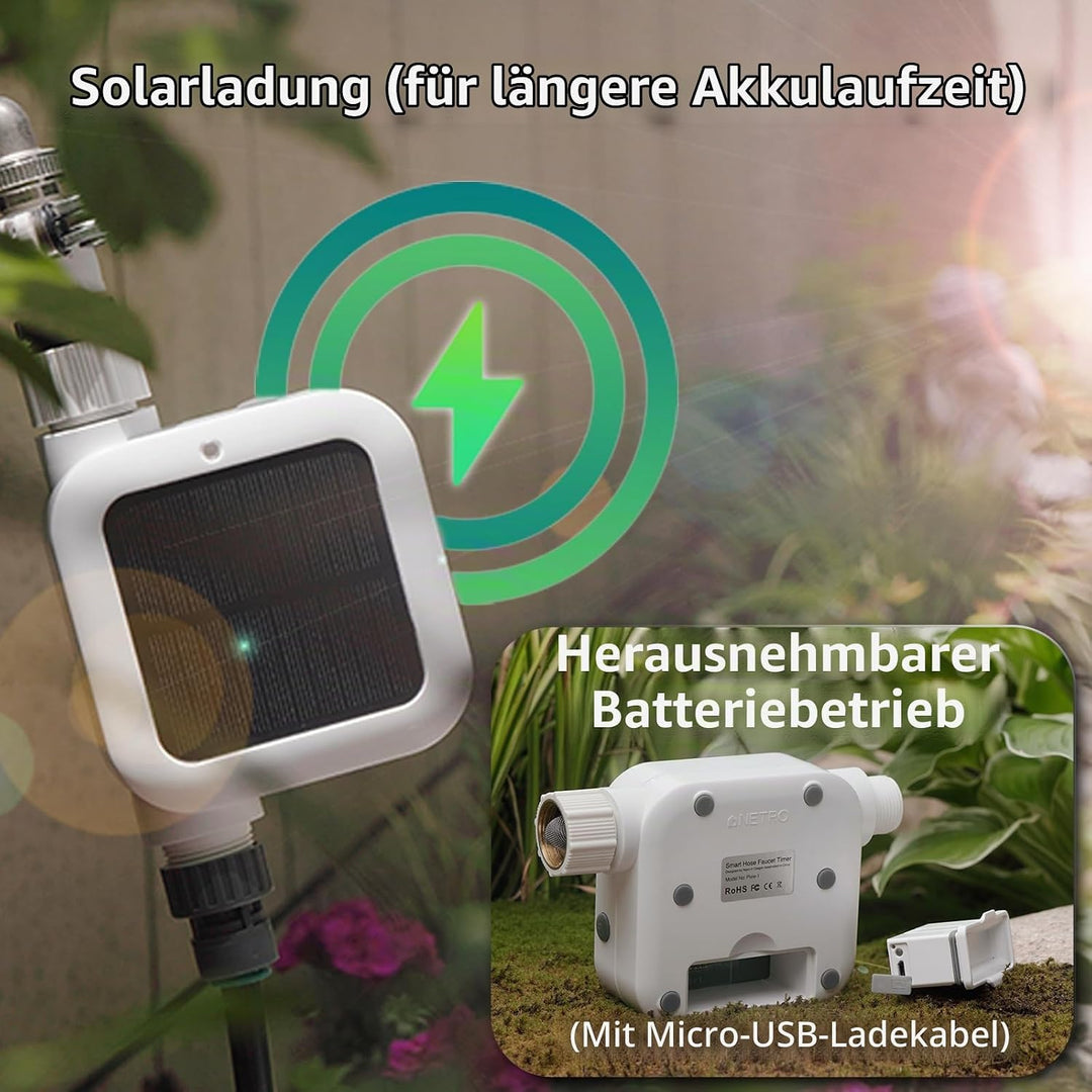 Netro Pixie Smart Schlauch-Wasserhahn-Timer, WLAN-Verbindung, solarbetrieben, wetterbewusst