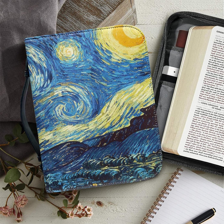 Kuiaobaty Damen-Bibelhülle aus Kunstleder, Van Gogh, Kunstbuch, Tragetasche, Sternennacht-Buchhülle,