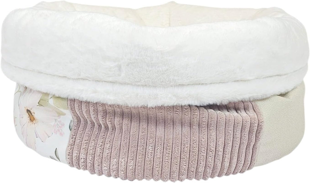 PRASKA Patchwork Katzenbett Hundebett 50 cm – Weiches Plüschbett mit Premium-Fell | Flauschiges Haus