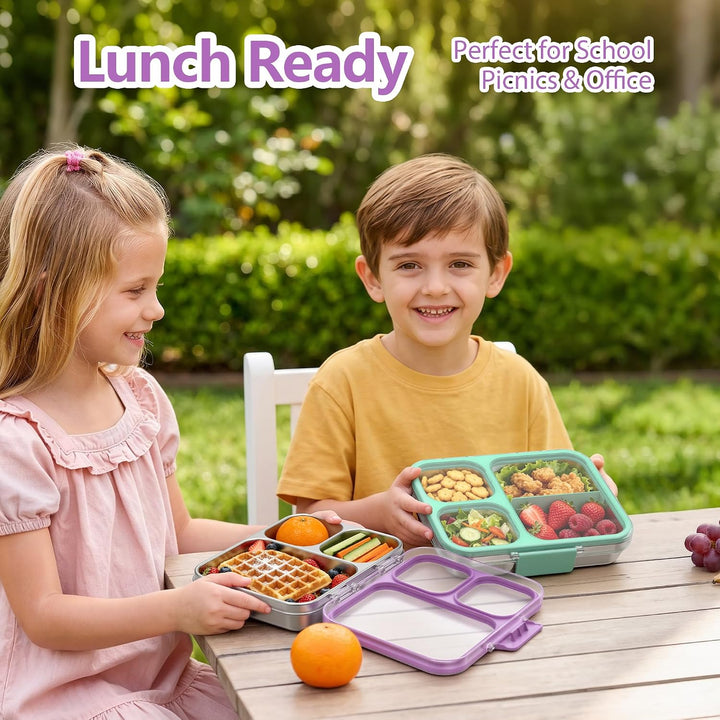 VITONIS Edelstahl Brotdose Lunchbox mit 3 Fächern mit Tritan-Deckel, 1000ml Metall Bento Lunch Box K