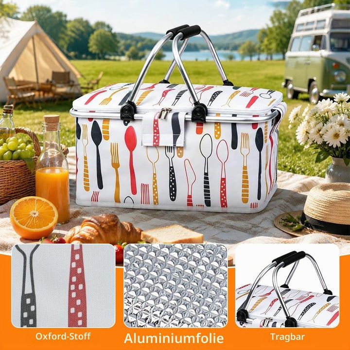Einkaufskorb Mit Kühlfunktion, 25L Einkaufskorb Faltbar, Einkaufskorbs Gross mit Aluminiumgestänge T