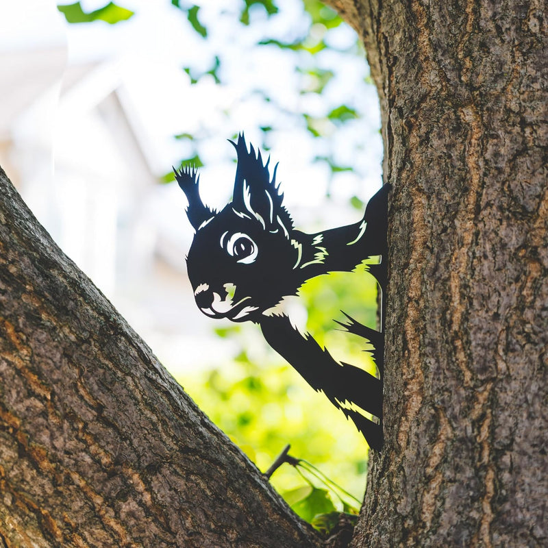 Baumstecker, Eichhörnchen in Matt Schwarz - Gartendeko für Draussen aus wetterfestem Stahl. Schöne G