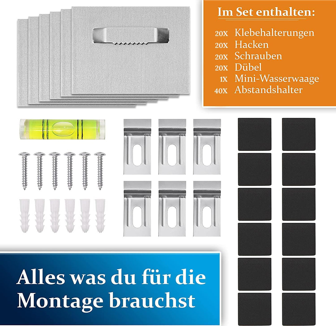 Garrandt Haftblech Aufhänger für Alu Dibond - extra starker 3M Kleber, Befestigungsset für Spiegel,
