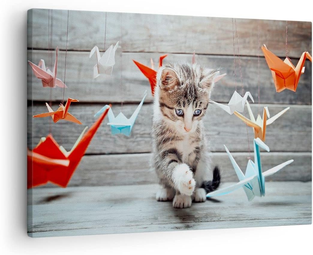 Bilder auf Leinwand Katze spass origami Leinwandbild mit Rahmen 70x50cm Wandbilder Dekoration Wohnzi
