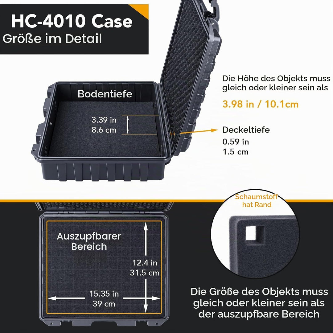 Lykus HC-4010 Wasserdicht Koffer mit anpassbarem Schaumstoff, Innengrösse 40,7x33,6x11,7 cm, geeigne