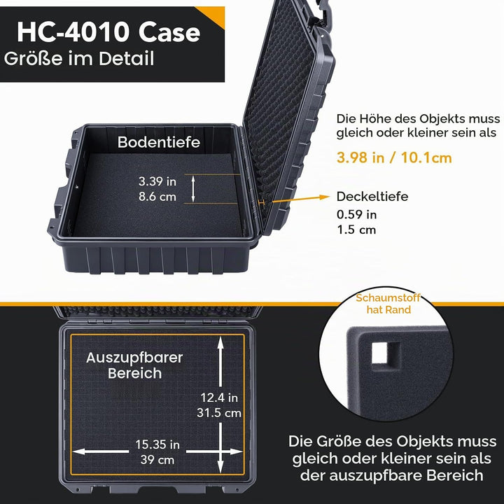 Lykus HC-4010 Wasserdicht Koffer mit anpassbarem Schaumstoff, Innengrösse 40,7x33,6x11,7 cm, geeigne