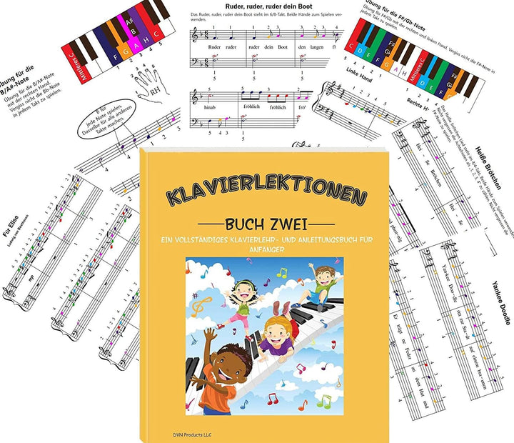 Klavier- und Keyboard-Notentabelle, kompletter Klaviermusikunterricht mit Farbnoten, Handbuch 1 und