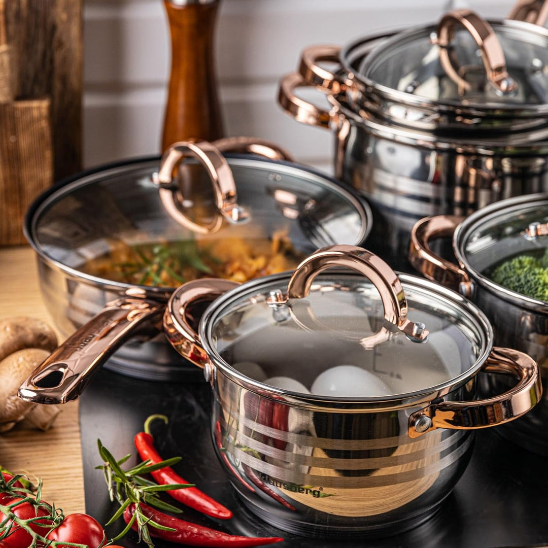Teilig Edelstahl Kochtopf Set Topfset mit Glasdeckel Topfe Induktion KLAUSBERG (12 TEILIG), 12 TEILI
