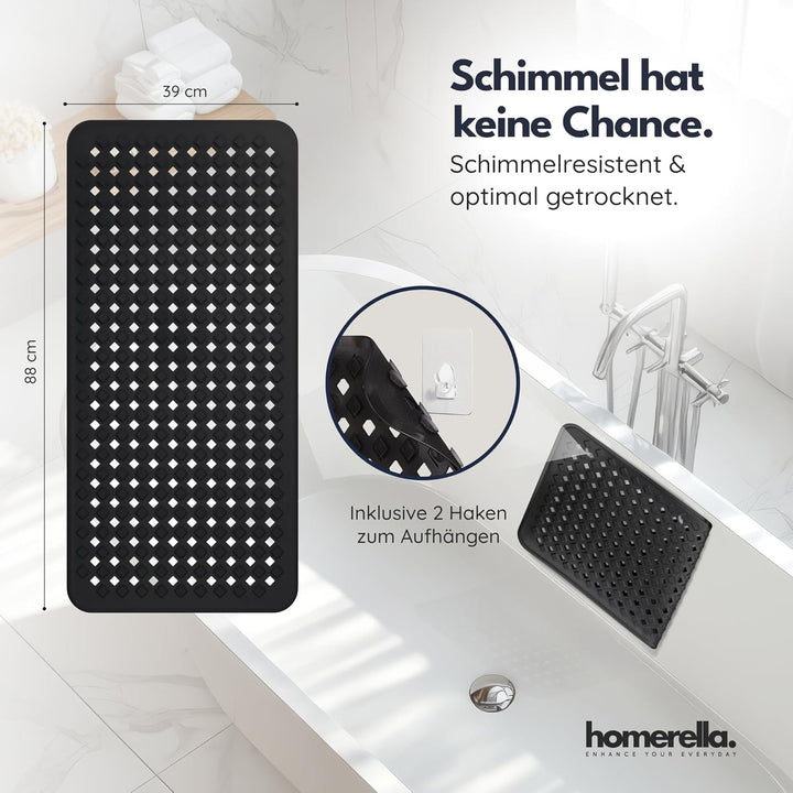 homerella® Badewannenmatte rutschfest 88x39cm, INKL. HAKEN, Rutschfeste Badematte BPA frei, Duschmat