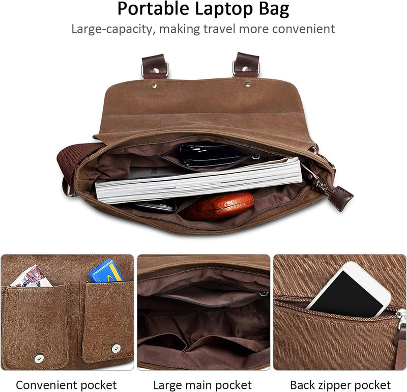 DORRISO Mode Umhängetasche Herren Schultertasche Leinwand Schultertaschen für 13.3 Zoll Laptop Kurie