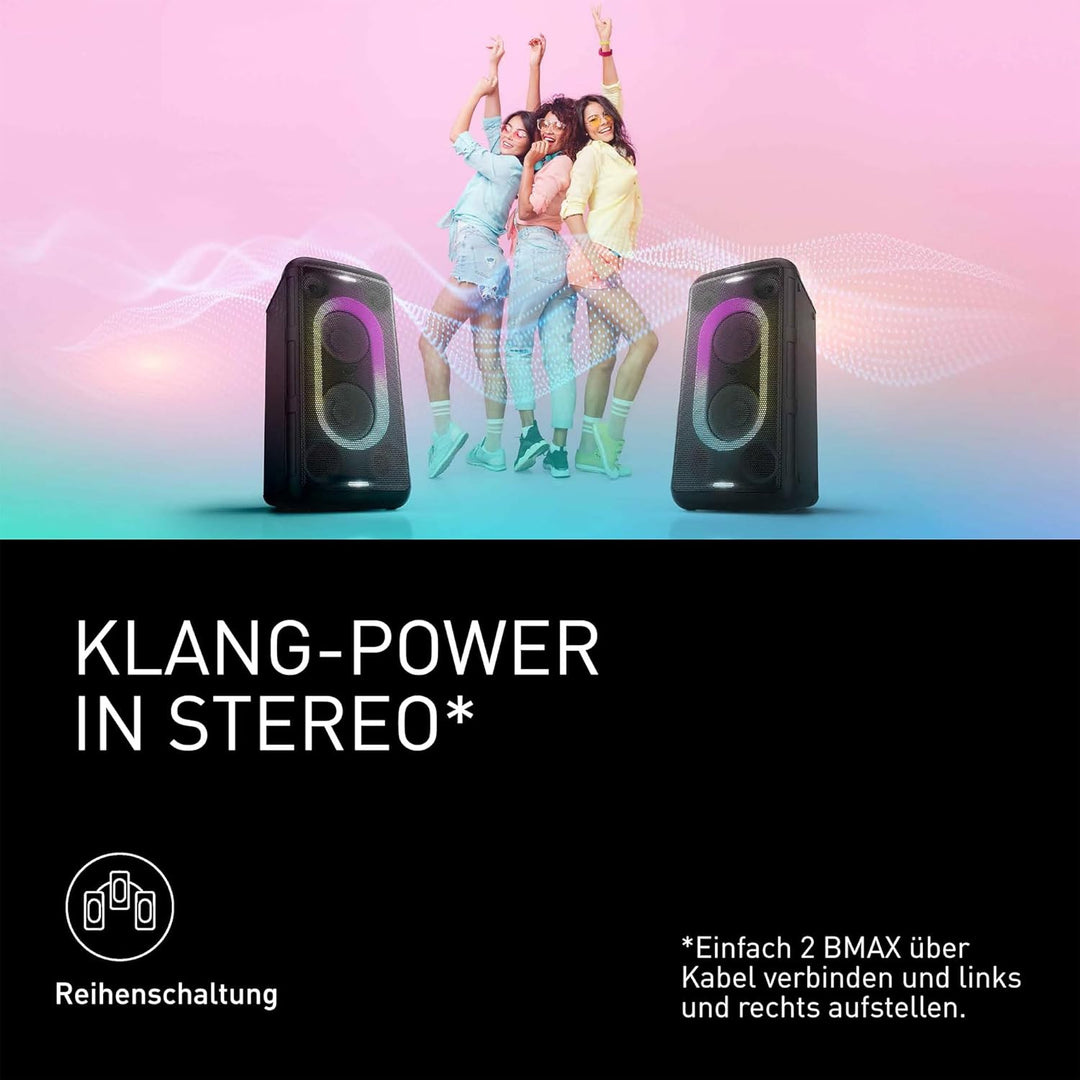 Panasonic SC-BMAX10E-K Tragbarer Party-Lautsprecher mit Bluetooth, integrierter Beleuchtung, 150 W,