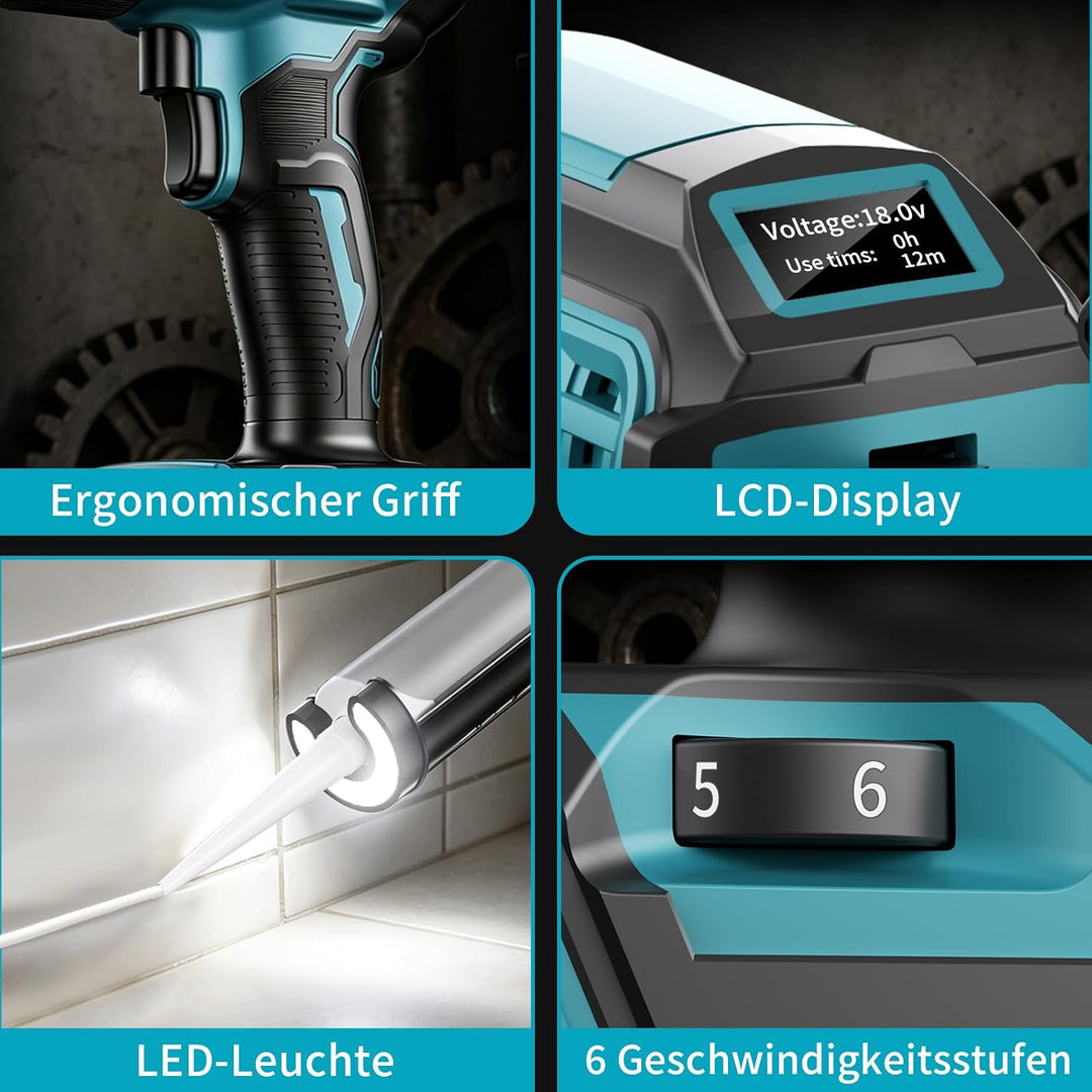 Akku Kartuschenpresse für Makita 18V Akkus- 300ml, Elektrische Kartuschenpresse mit LED-Licht und 6