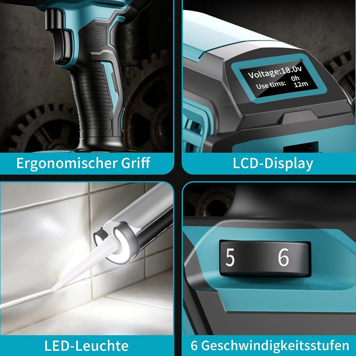 Akku Kartuschenpresse für Makita 18V Akkus- 300ml, Elektrische Kartuschenpresse mit LED-Licht und 6