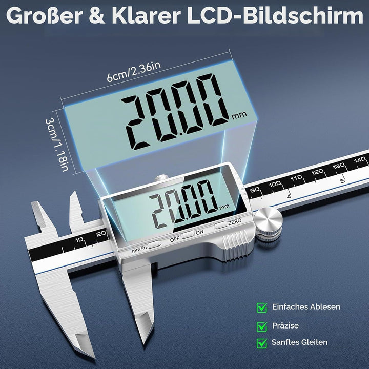 Housolution Digitaler Messschieber, 8Zoll Messschieber mit grossem LCD-Bildschirm, Zoll/MM-Schalter,