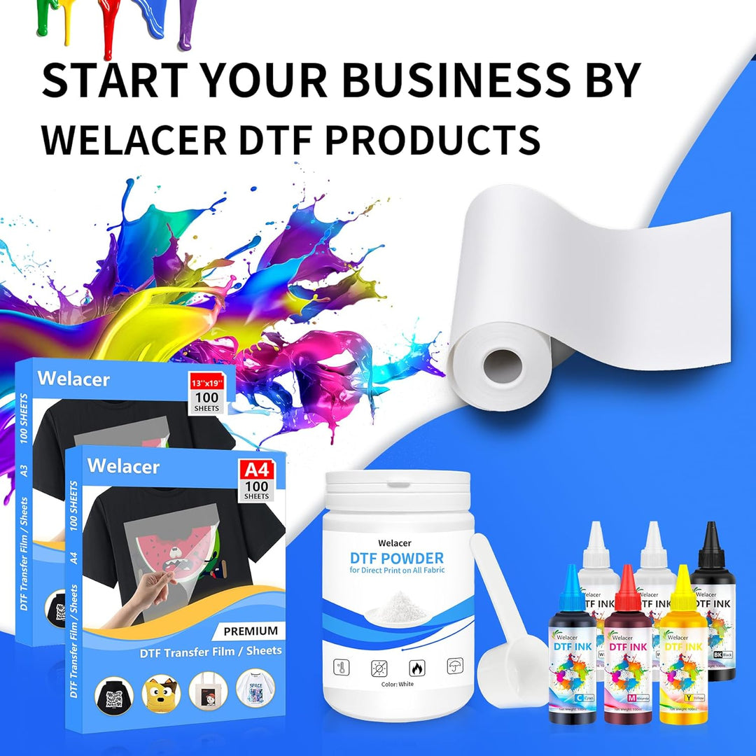 Welacer DTF Transferfolie Papier A3 (29.7cm x 42cm) 100 Blatt DTF Transfer Drucker für T-Shirt, klar