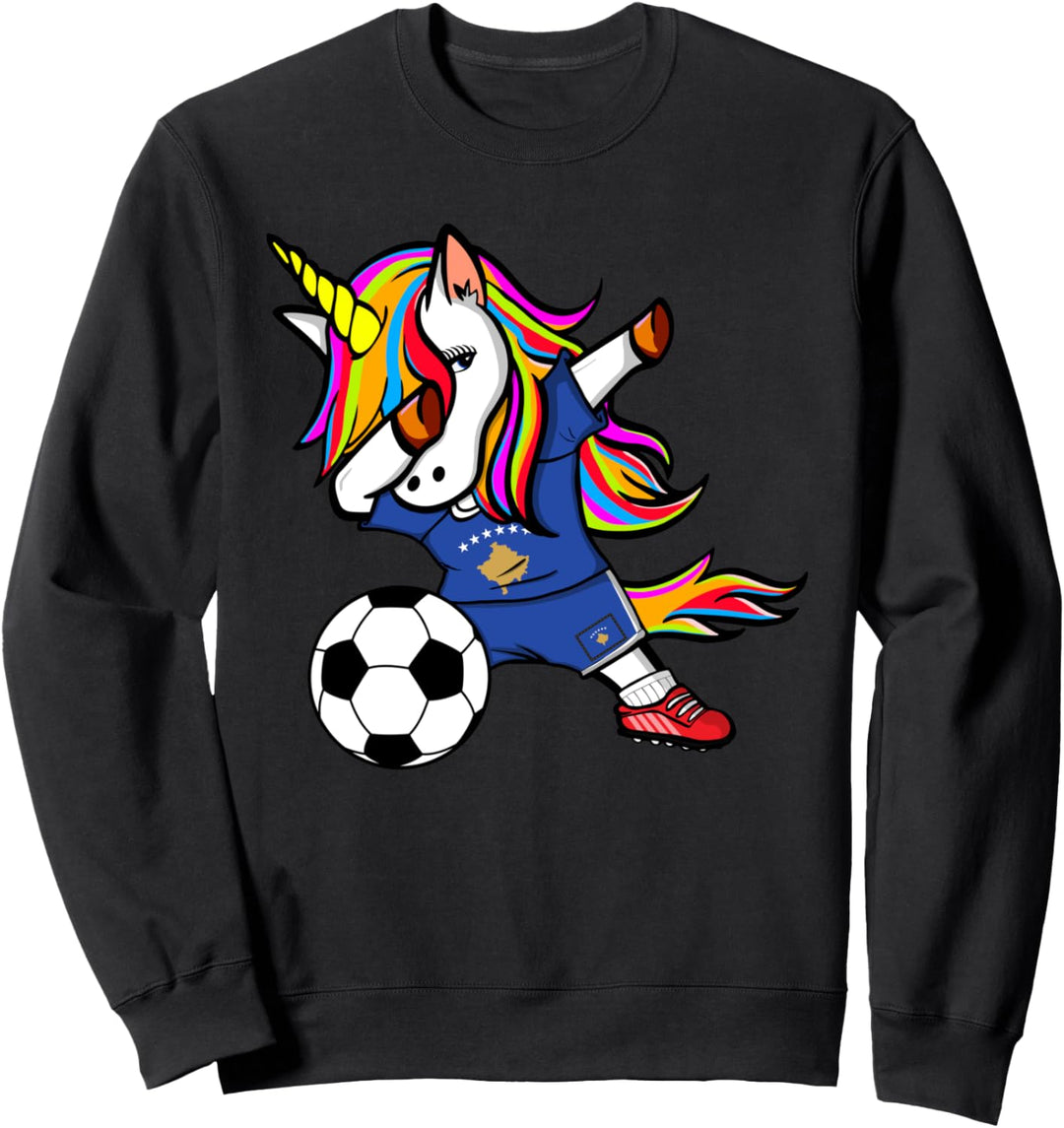 Dabbing Einhorn Unicorn Kosovo Fussball - Kosovarische Flagge Sweatshirt