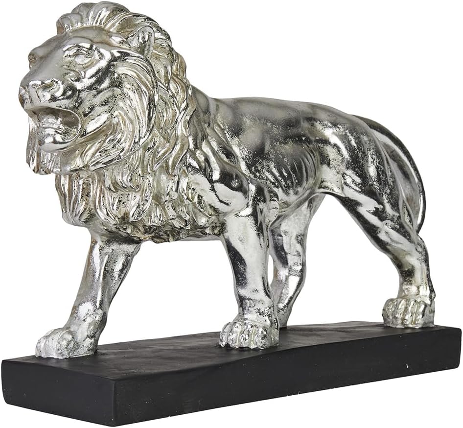Deko Skulptur Löwe - Silber - Moderne Wohnungs-Deko - 47 x 35 x 13 cm - Dekofigur zum Hinstellen - D