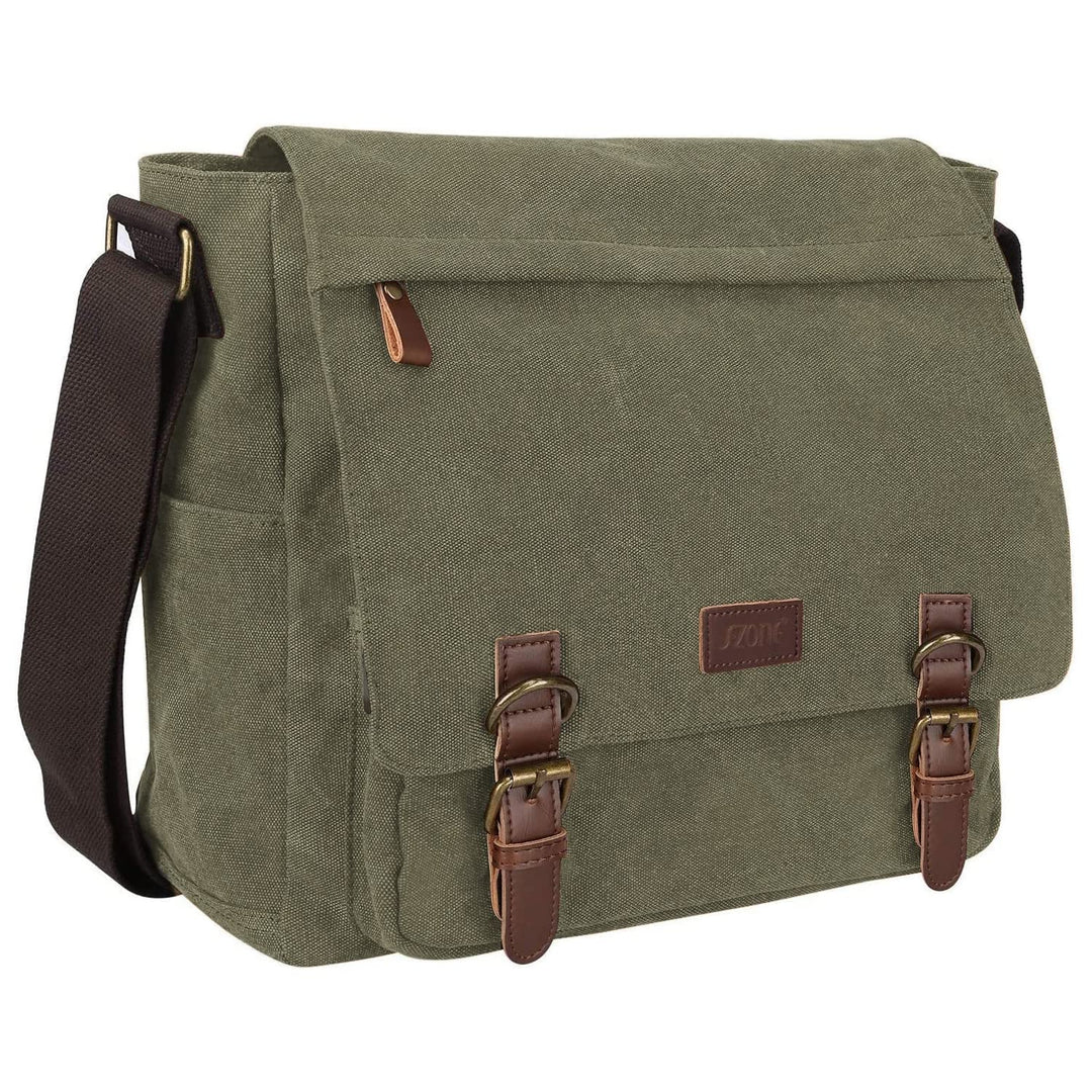 S-ZONE Herren Umhängetasche 15,6 Inch Grosse Vintage Canvas Messenger Bag Aktenktasche Schultertasch