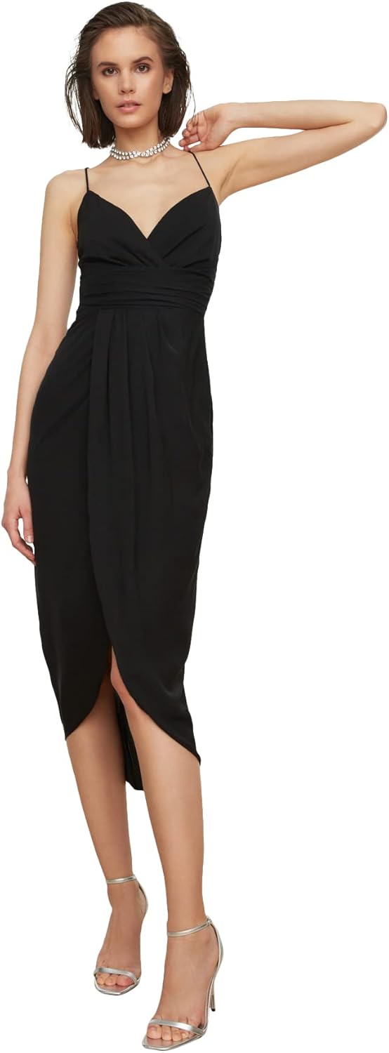 TRENDYOL Damen Ribbon Detailliertes Kleid Cocktail Dress, Schwarz