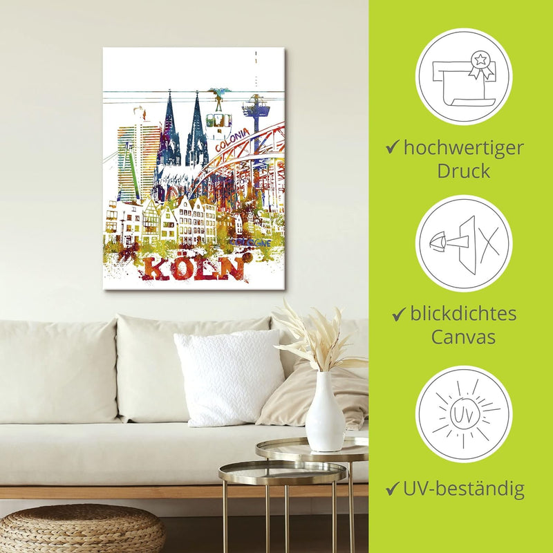 ARTland Leinwandbilder Wandbild Bild auf Leinwand 30x40 cm Gemälde Pop Art Köln Stadt Kölner Dom Bun