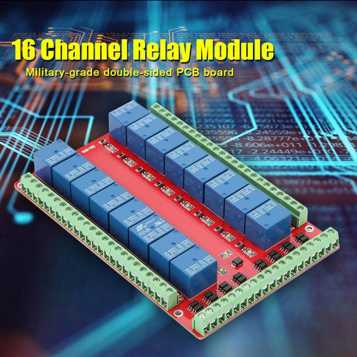 Relaisplatine, 16-Kanal-Relaismodul Schnittstellenplatine High Low Level Trigger DC 5/12/24V Schnitt