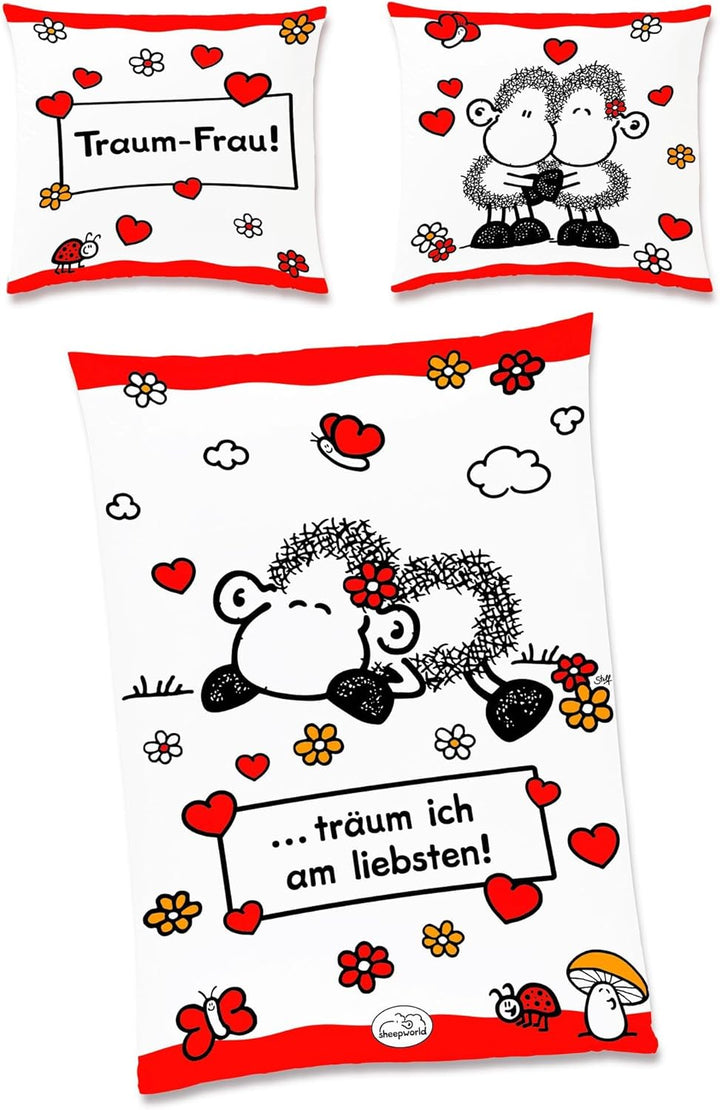 JACK Renforcé Partner Bettwäsche Sheepworld 4 TLG. Traum Mann & Frau 135x200cm Wendebettwäsche Schaf