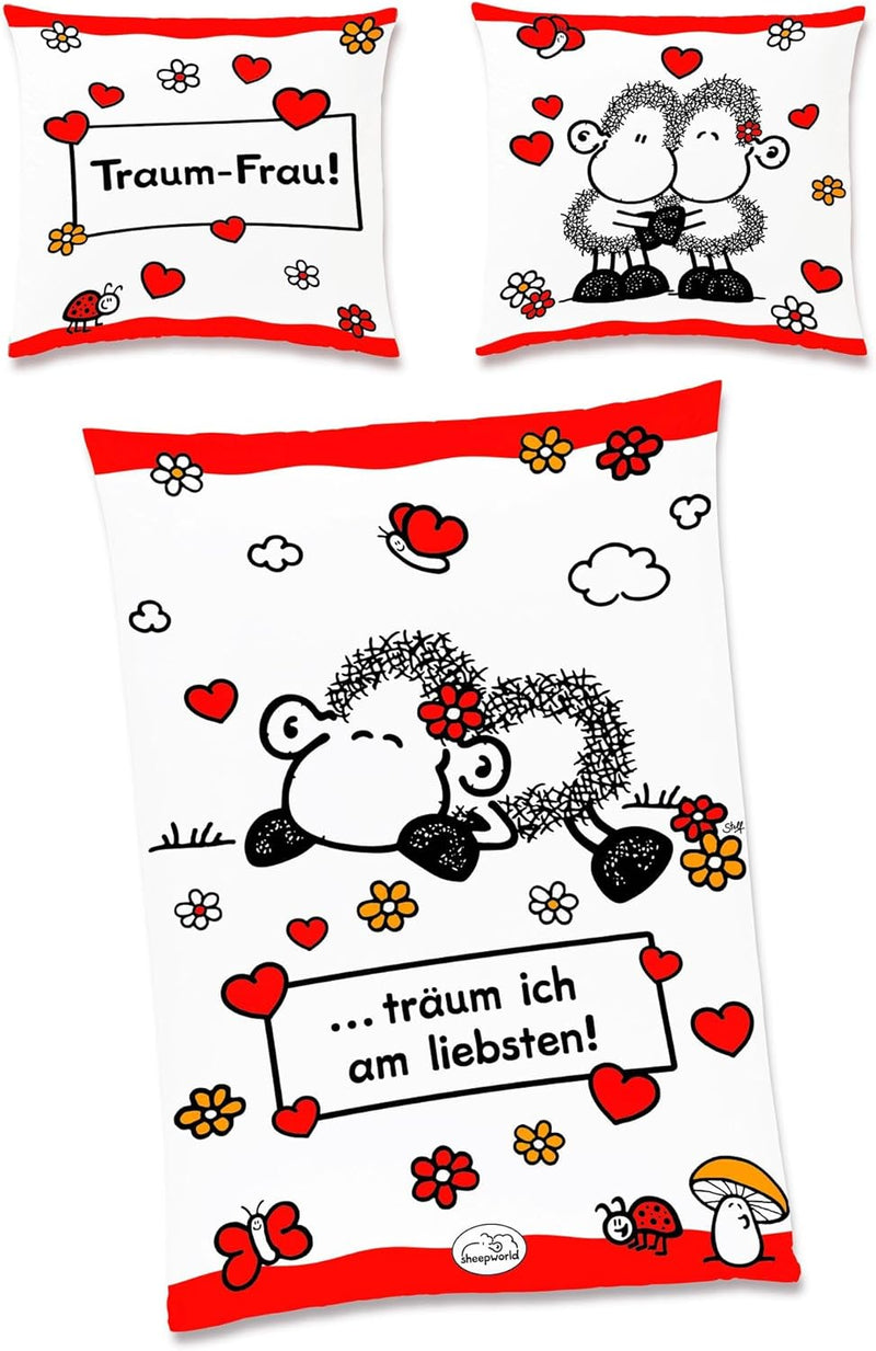 JACK Renforcé Partner Bettwäsche Sheepworld 4 TLG. Traum Mann & Frau 135x200cm Wendebettwäsche Schaf