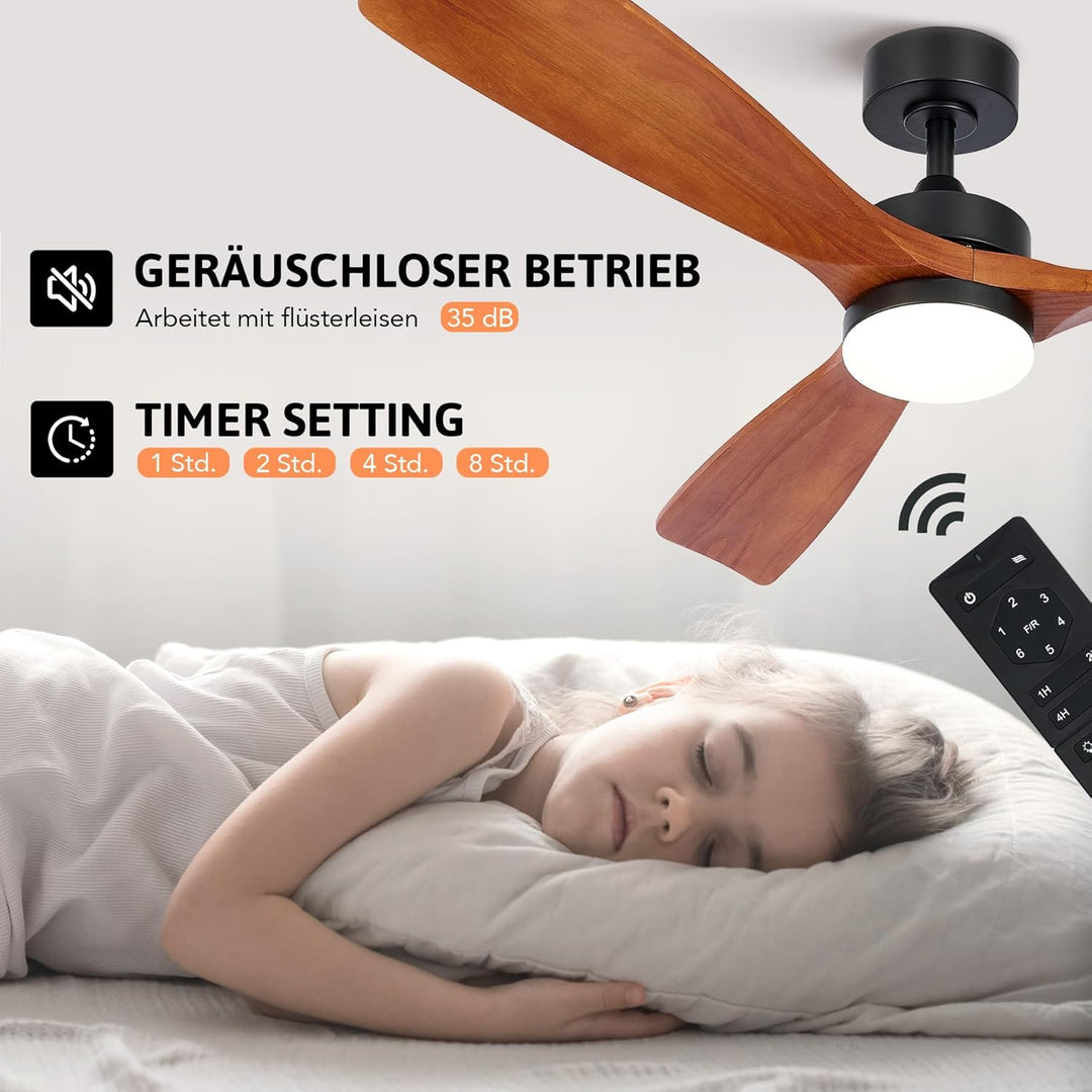 VONLUCE Deckenventilator mit Fernbedienung 52 Zoll Holz Ventilator LED-Leuchte Sommer&Winter-Betrieb