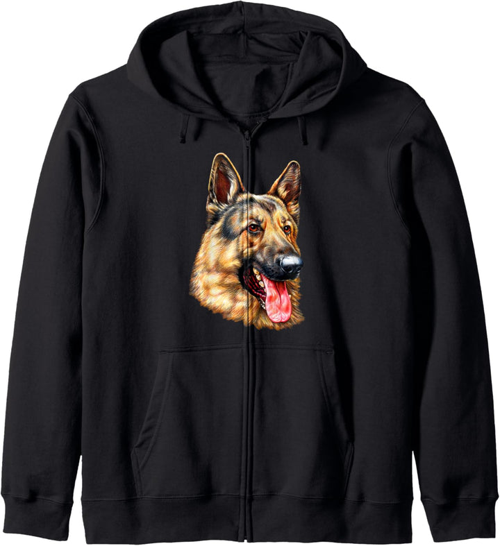 German Shepherd Face Portrait Art Dog Lover Gift Tee Shirt Kapuzenjacke