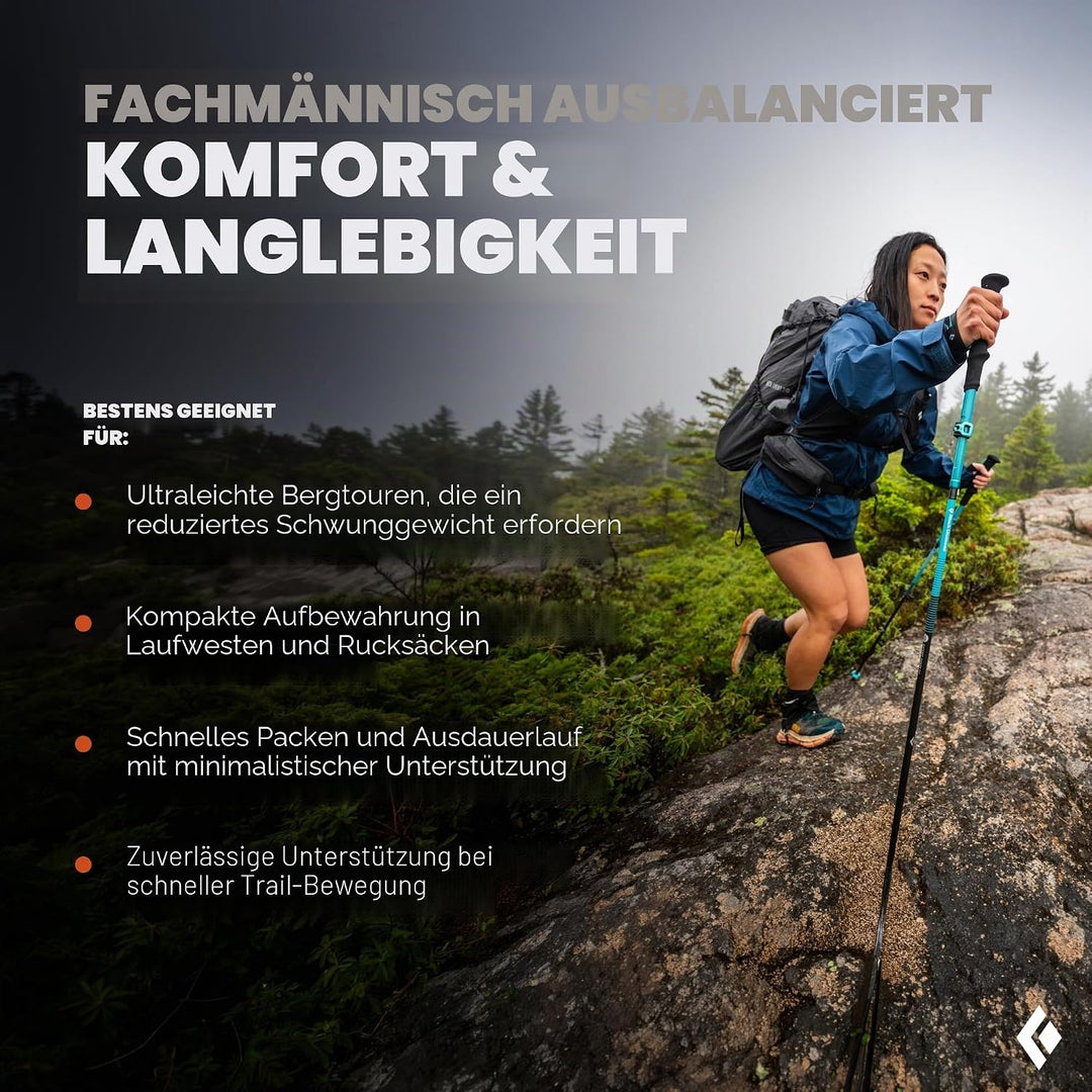 BLACK DIAMOND Distance Carbon Z Trekking- und Laufstöcke, 1 Paar, faltbar, ultraleicht, feste Länge,