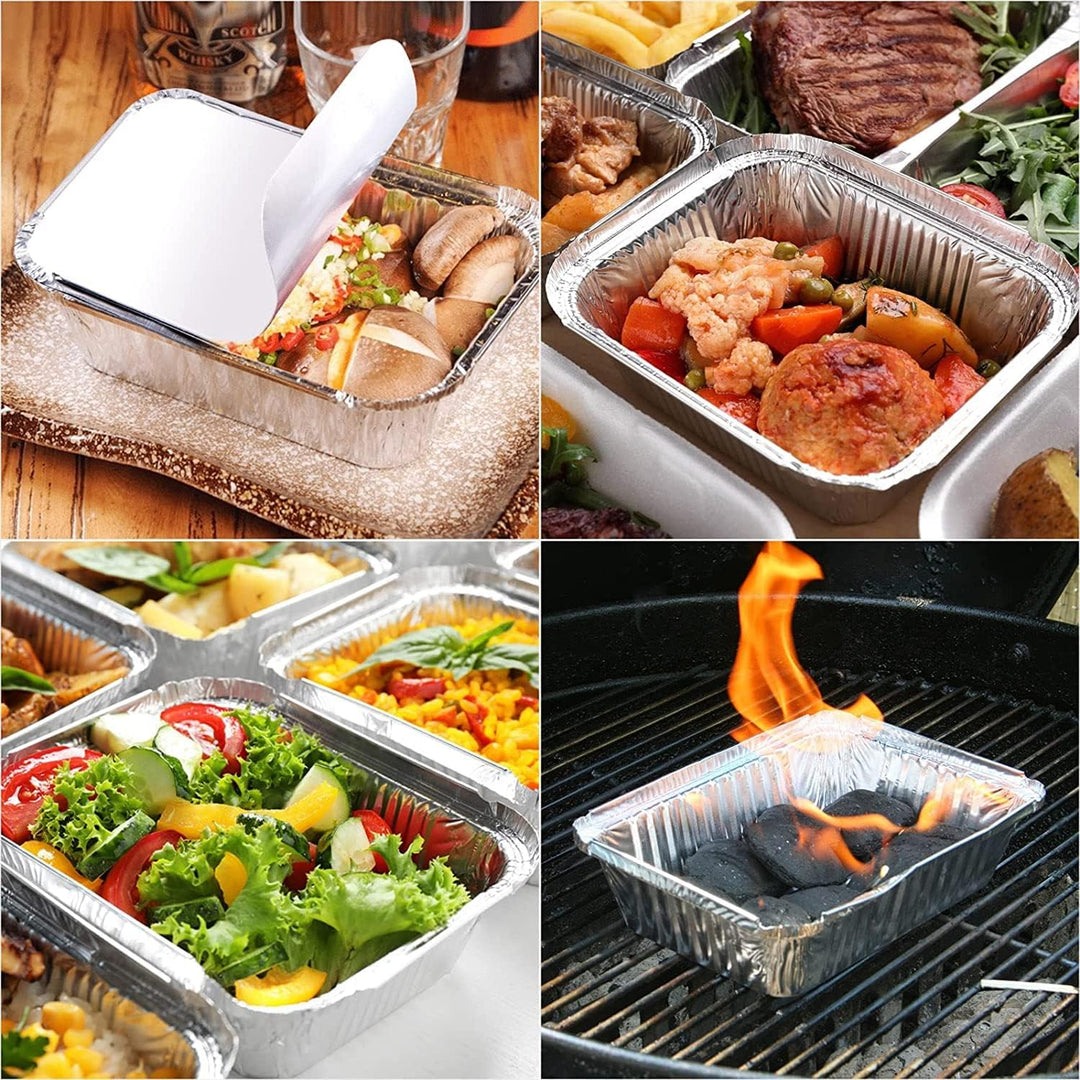 MIVIDE 125 Stück Grill Aluschalen mit Deckel, 600ml Alu Grillschalen, Einwegschalen aus Aluminium fü