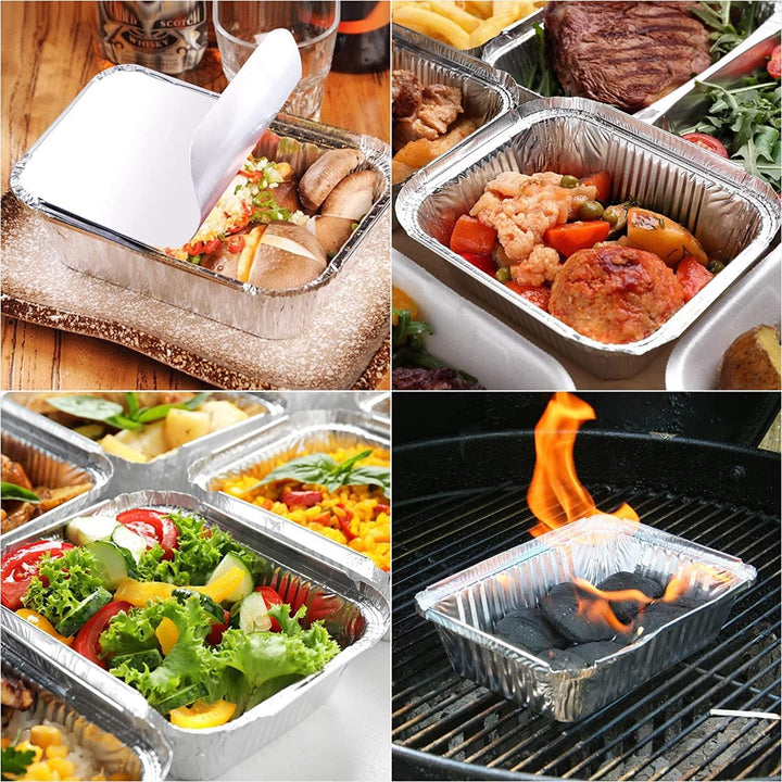 MIVIDE 125 Stück Grill Aluschalen mit Deckel, 600ml Alu Grillschalen, Einwegschalen aus Aluminium fü