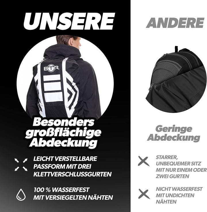 BTR Wasserfester Regenschutz für den Rucksack, Regenschutz für Schulranzen Schwarz Mittelgross (47cm