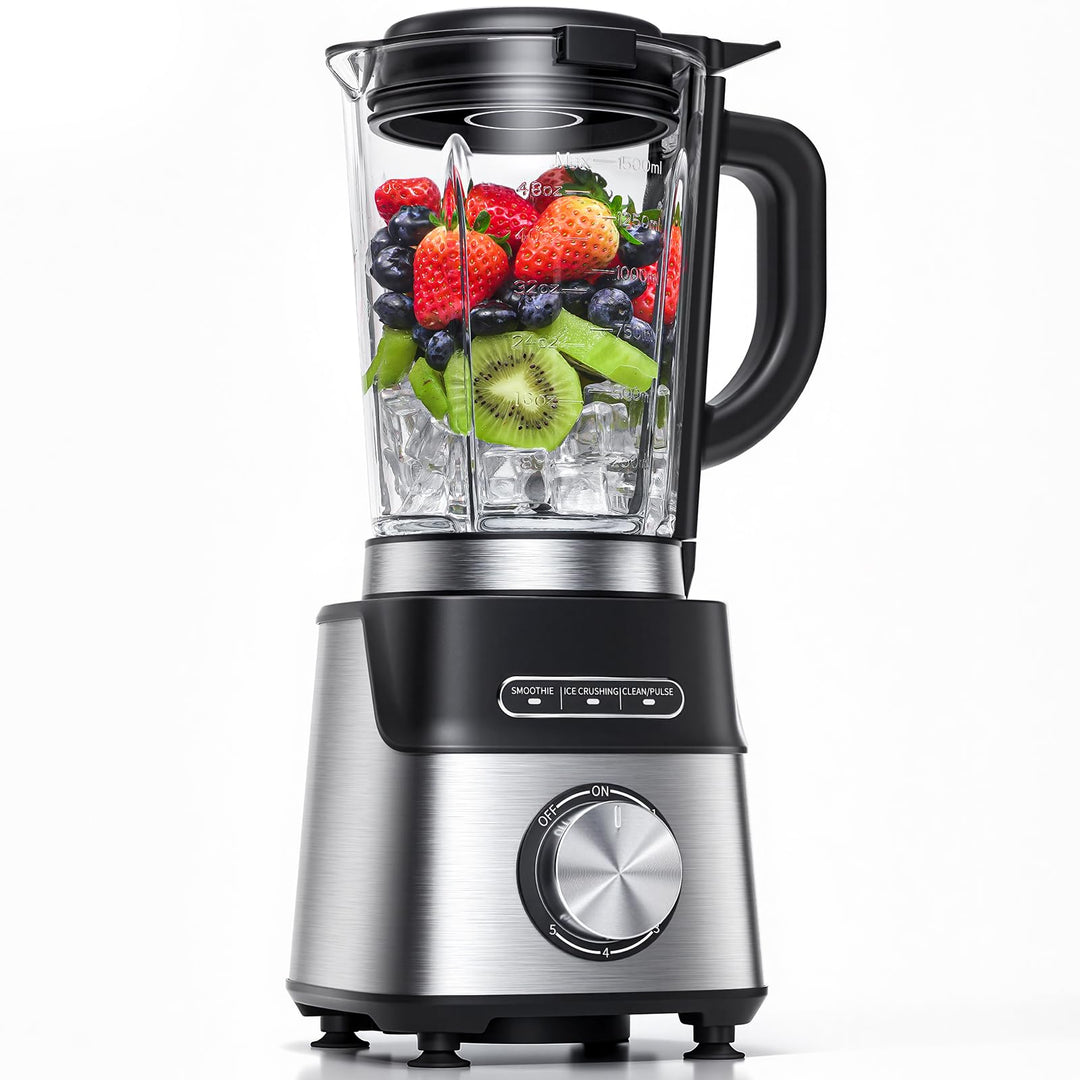 AMZCHEF Standmixer 1200W, 1,5L hitzebeständiger Glasbehälter, 5 Geschwindigkeiten + Smoothie/Ice-Cru