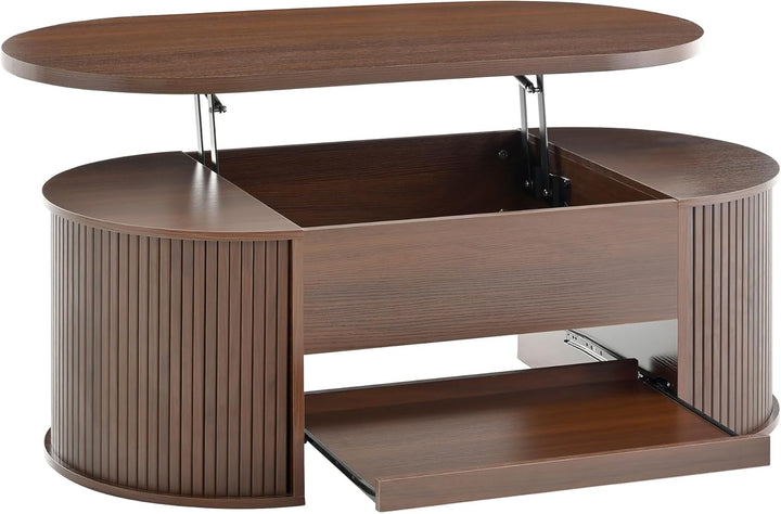 Merax Anhebbarer Couchtisch 110x55,5x40 cm, Höhenverstellbar mit Gebogenen Holzseiten, Ausziehbares