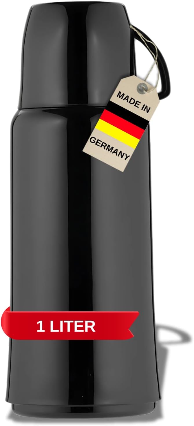 Helios Elegance Isolierflasche, Kunststoff, schwarz, 1 Liter, 6 1000 ml Schwarz, 1000 ml Schwarz