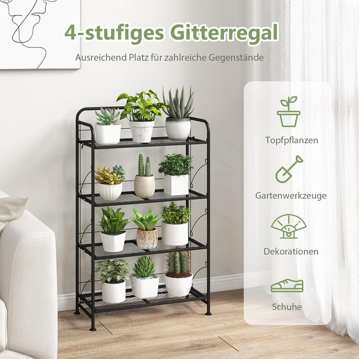 GOPLUS Klappbarer Pflanzenständer Metall, 4-stufiges Pflanzenregal mit Ablagen & verstellbaren Füsse