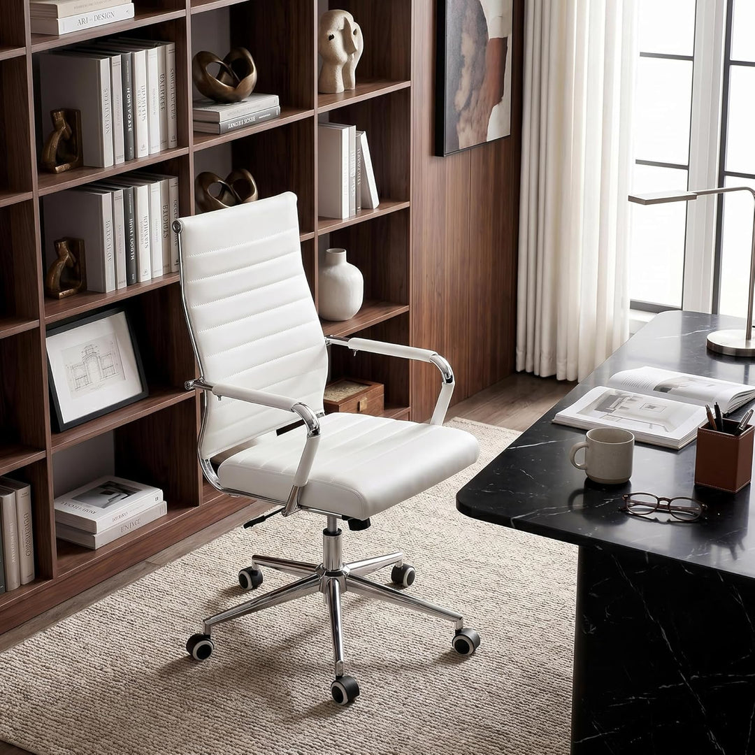 UEV Bürostuhl Leder 150kg belastbar mit Wippfunktion Ergonomisch weiss | Schreibtischstuhl mit Armle