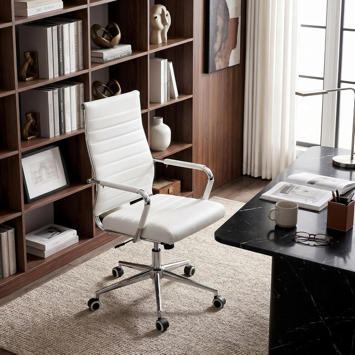UEV Bürostuhl Leder 150kg belastbar mit Wippfunktion Ergonomisch weiss | Schreibtischstuhl mit Armle
