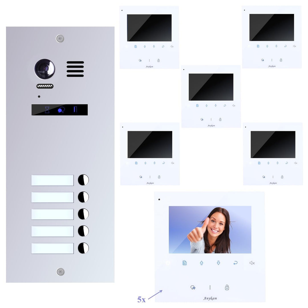 Video Türsprechanlage, Videosprechanlage, für 5-Familienhaus, mit Farbe und bester 2-Draht-Technolog