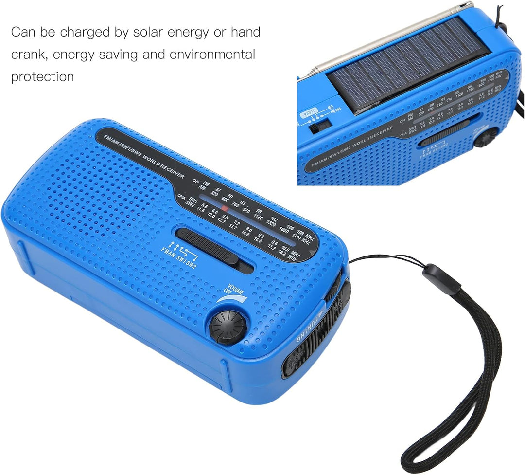 Multiband Hochwertige Solarhand -Kurbel -Radio -Taschenlampe für Notfallcamping Im Freien (Blau), Bl